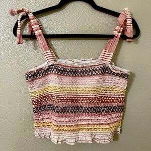 Self Esteem Striped Smocked Crop Top